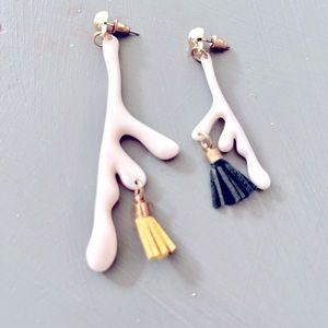 Anthropologie white coral earrings with fringe new